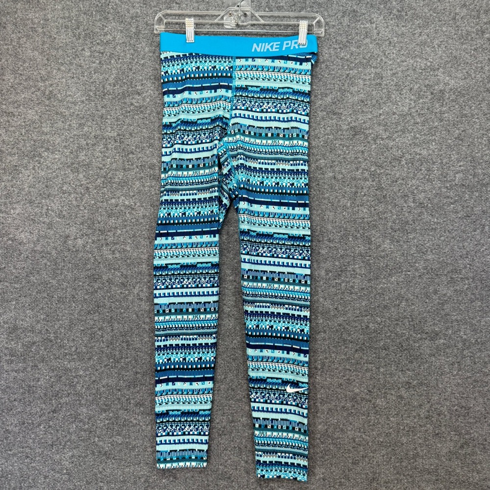 Nike Leggings Women Medium Blue Geometric Hyperwarm Thermal Training‎ Tights NEW